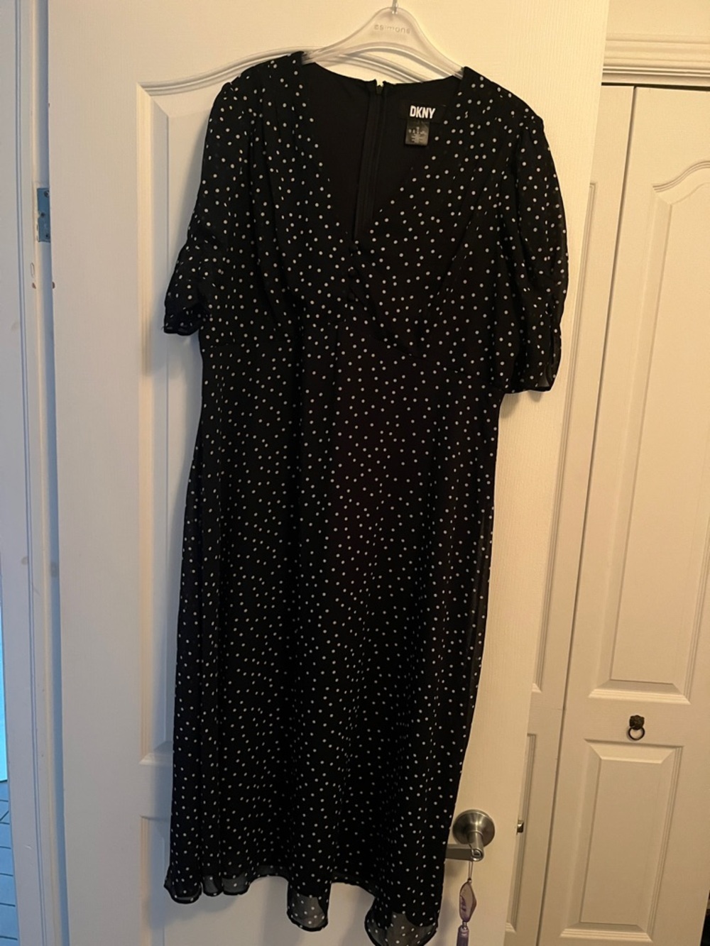 DKNY Black Midi Dress with White Polka Dots